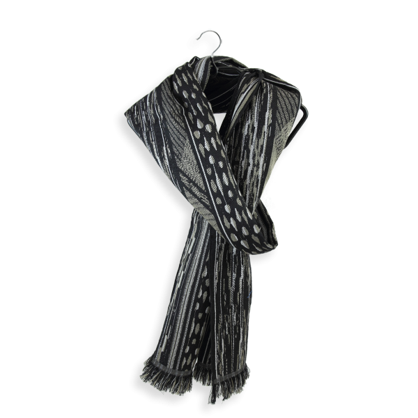 Black-gray-cotton-silk-wool-men’s-scarf-Sauvage