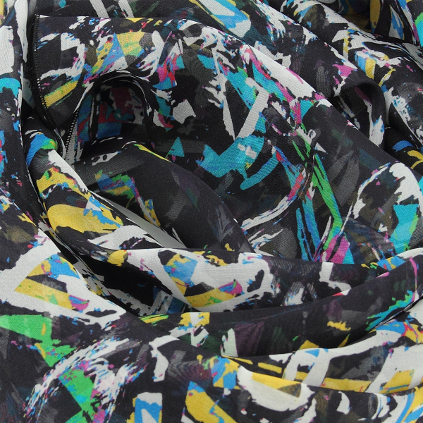 Women's-silk-scarf-black-multicolor-printed-graff