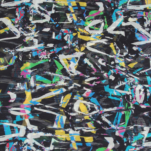 Women's-silk-scarf-black-multicolor-printed-graff