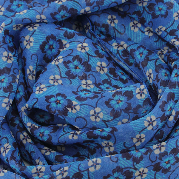 Women's-silk-scarf-blue-printed-flower-made-in-France