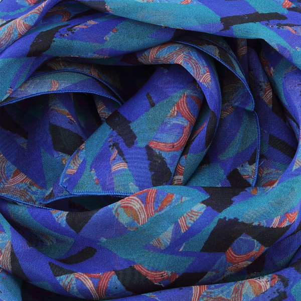 Women's-silk-scarf-blue-printed-mosaic-made-in-France