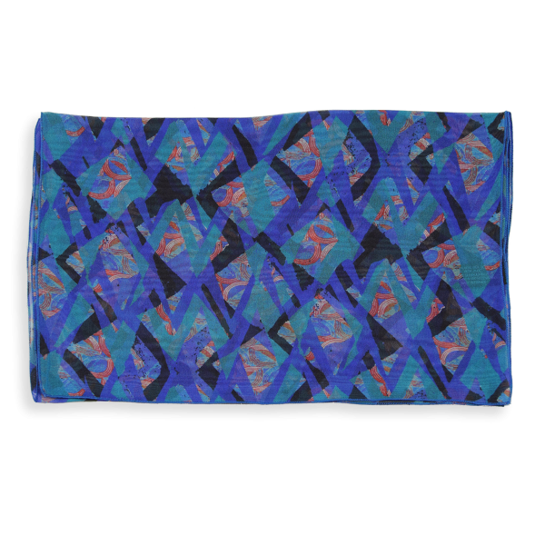 Women's-silk-scarf-blue-printed-mosaic-made-in-France