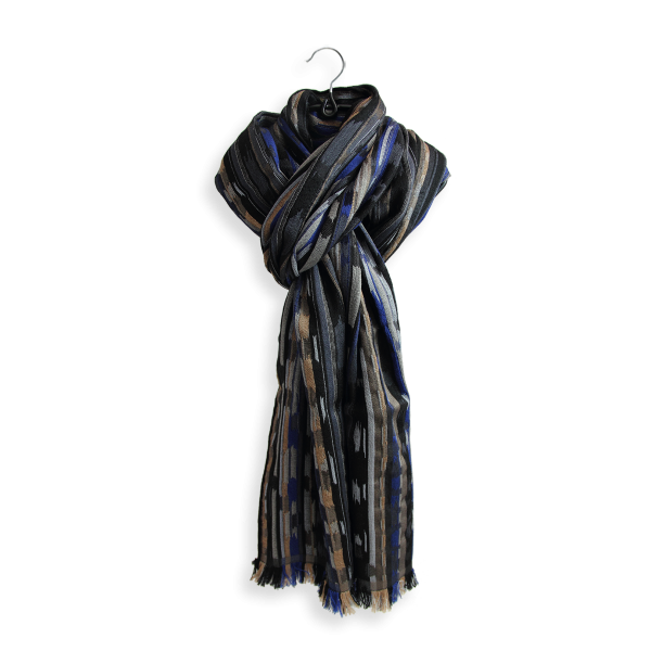 Blue-beige-silk-wool-men's-scarf-Orpheon