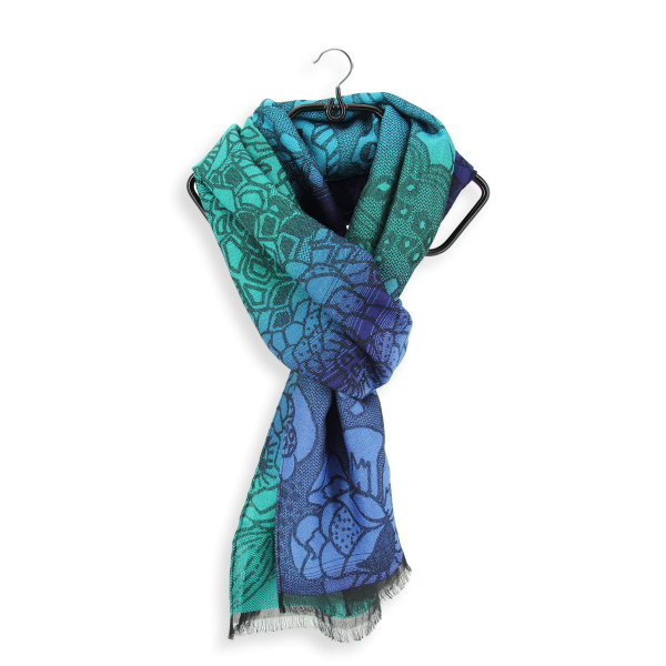 Blue-green-rayon-Merino wool-women’s-scarf-Style