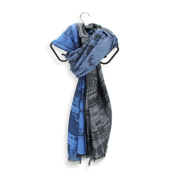 Blue-gray-rayon-wool-men’s-scarf-Tole-froissee