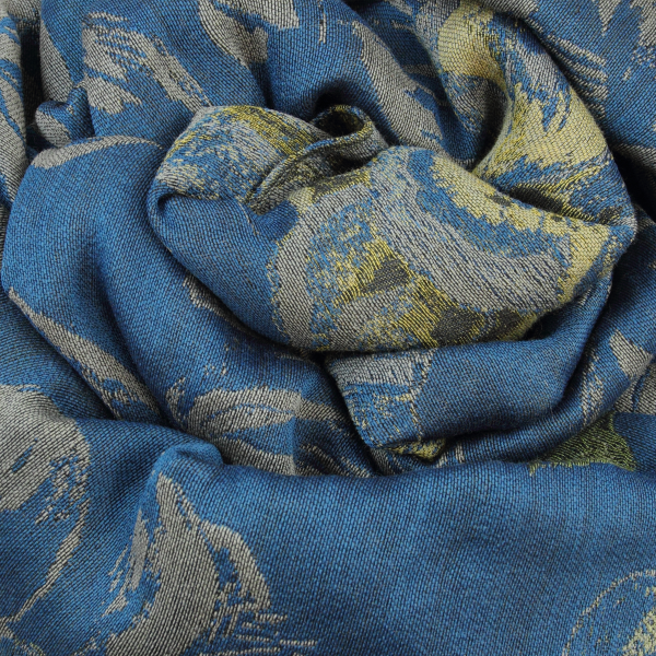 Women-stole-wool-cotton-silk-duck-blue-Botanic-3A