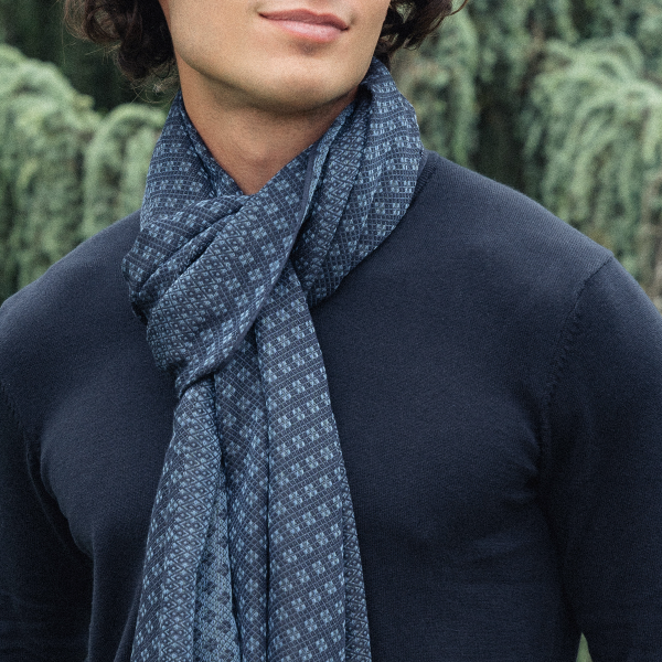 Blue jean-silk-cashmere-cotton-men’s-scarf-Losange