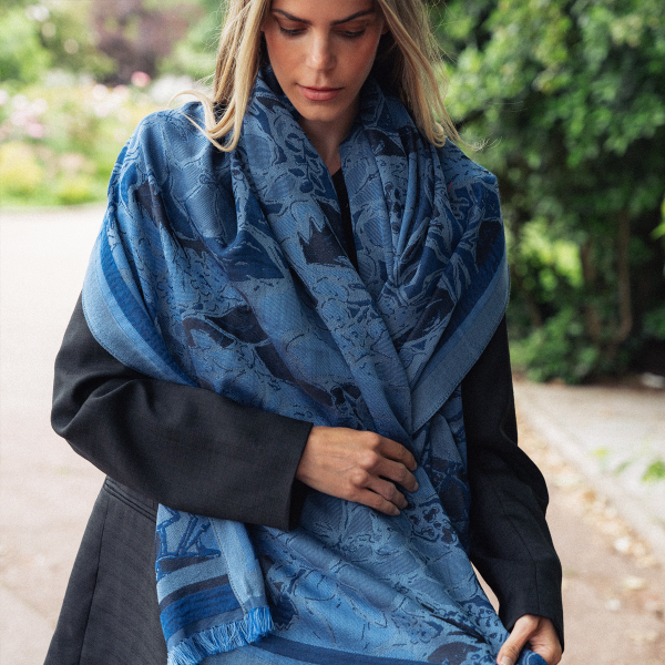 Denim blue-cotton-silk-wool-women’s-stole-Juliette