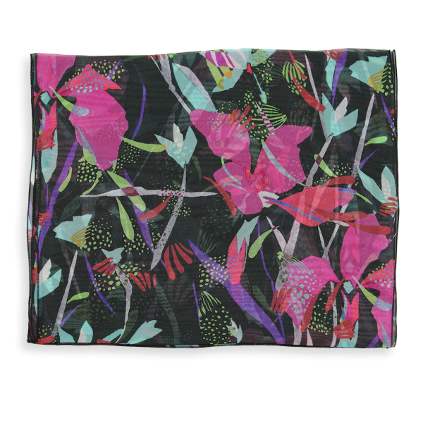 Dark green-fuchsia-flower-printed-silk-women’s-scarf