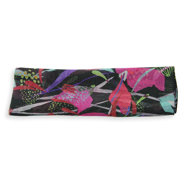 Dark green-fuchsia-flower-printed-silk-women’s-scarf