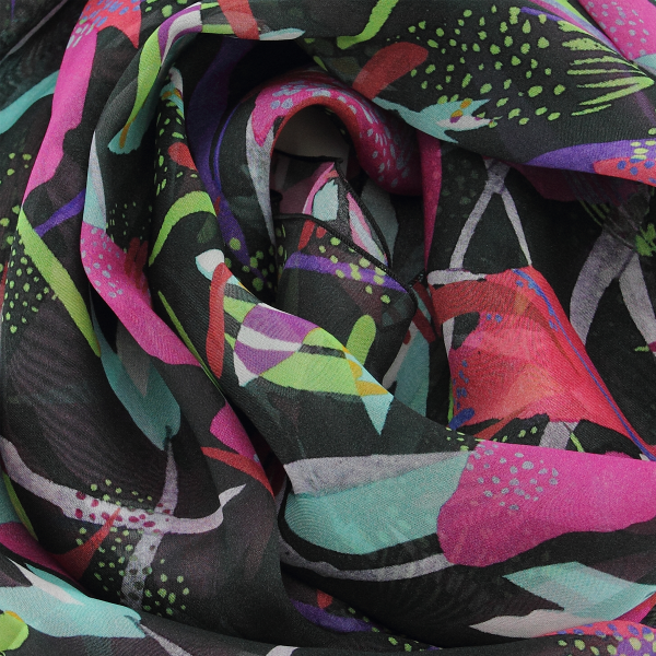 Dark green-fuchsia-flower-printed-silk-women’s-scarf