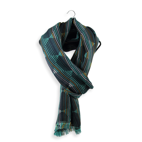 Navy-turquoise-cotton-silk-men’s-scarf-Chicago