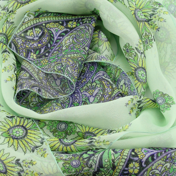 Women's-large-printed-silk chiffon-green-scarf