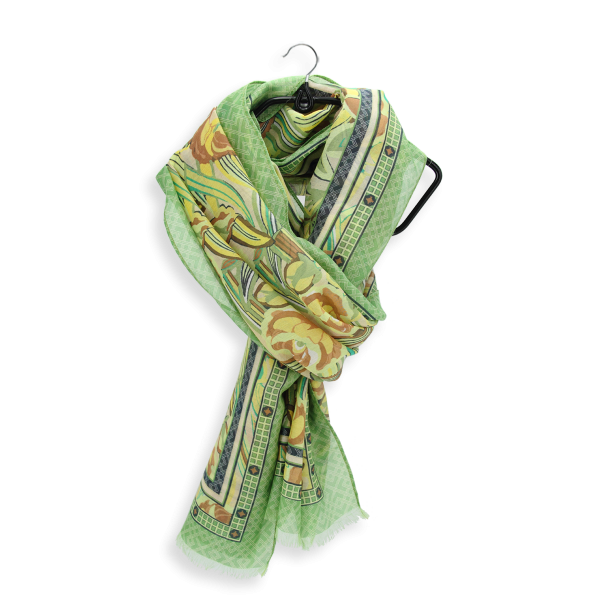 Women's-cotton-silk-stole-green-printed-Belle de nuit