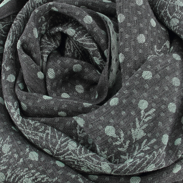 Grey-almond green-wool-cotton-silk-women’s-scarf-Dentelle