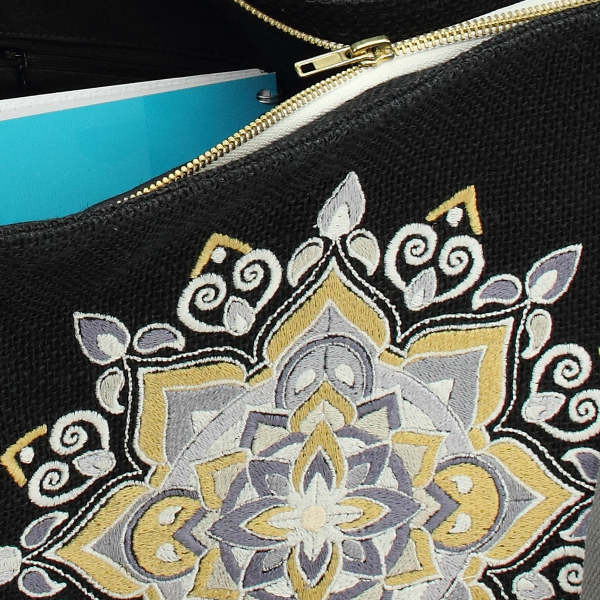 black jute tote bag - mandalas