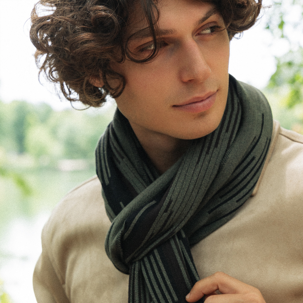 Khaki-Merino wool-rayon-men’s-scarf-Neon