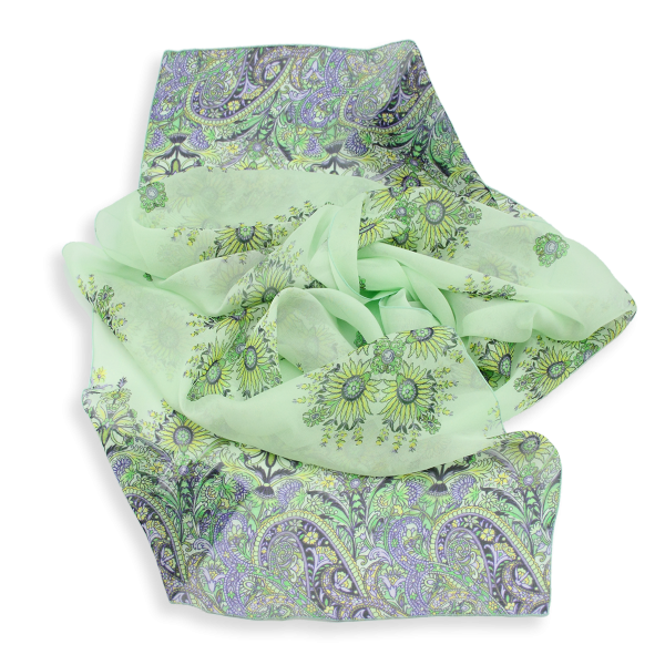 Women's-large-printed-silk chiffon-green-scarf