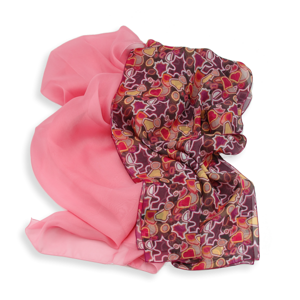 Women's-silk-duo-scarves-plain-pink-printed-plum-Valentin