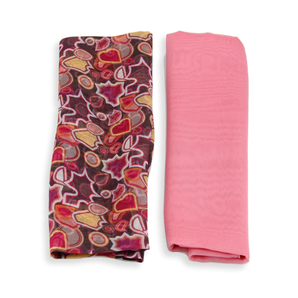 Women's-silk-duo-scarves-plain-pink-printed-plum-Valentin