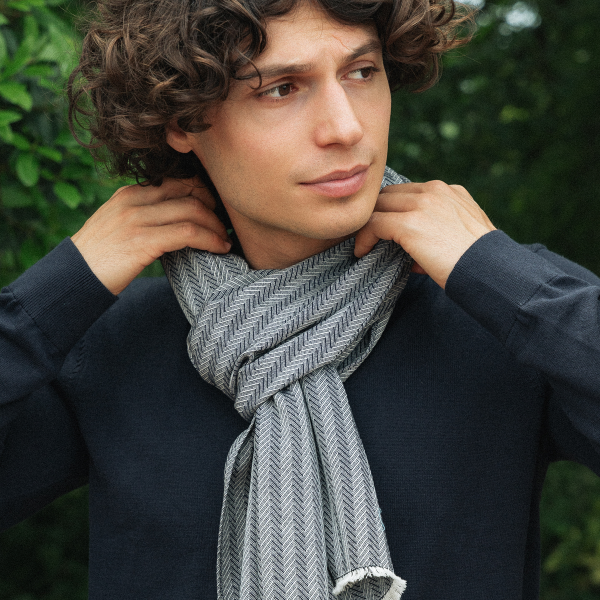 Navy-men's-cashmere-blend-scarf-Smoking