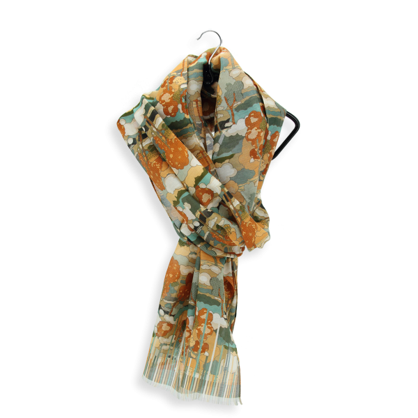 Ochre-khaki--women's-cotton-silk-scarf-Paysage