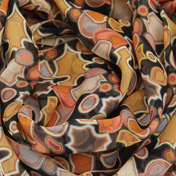 Women's-printed-silk-scarf-ochre yellow-Puzzle