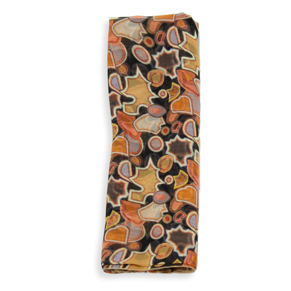 Women's-printed-silk-scarf-ochre yellow-Puzzle