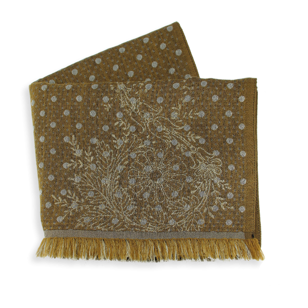 Ochre-wool-cotton-silk-women’s-scarf-Dentelle