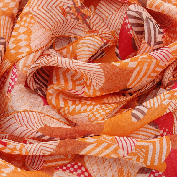 Orange-women's-silk-printed-airy scarf-Valentin