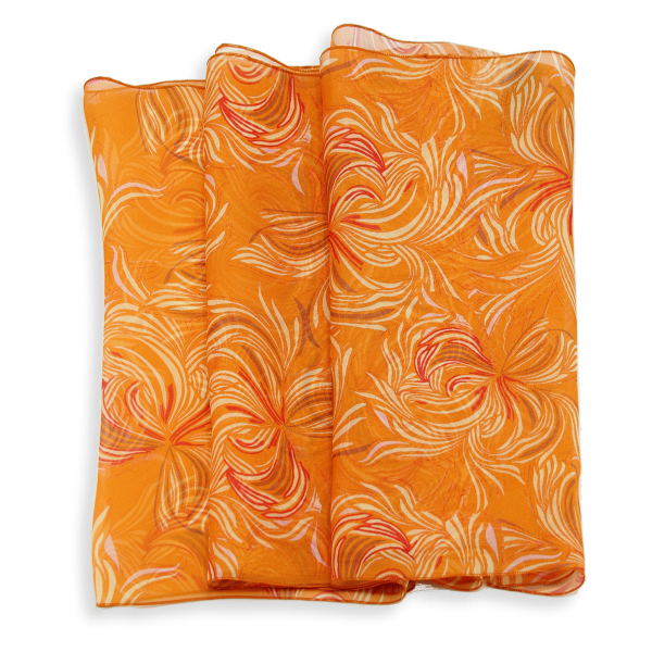 Orange-women's-printed-silk-scarf-Vision