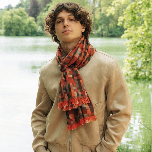 Orange-men’s-wool-cotton-silk-scarf-Recital