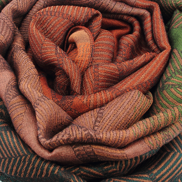 Made-in-France-orange-green-cotton-silk-Merino-wool-scarf-LYS