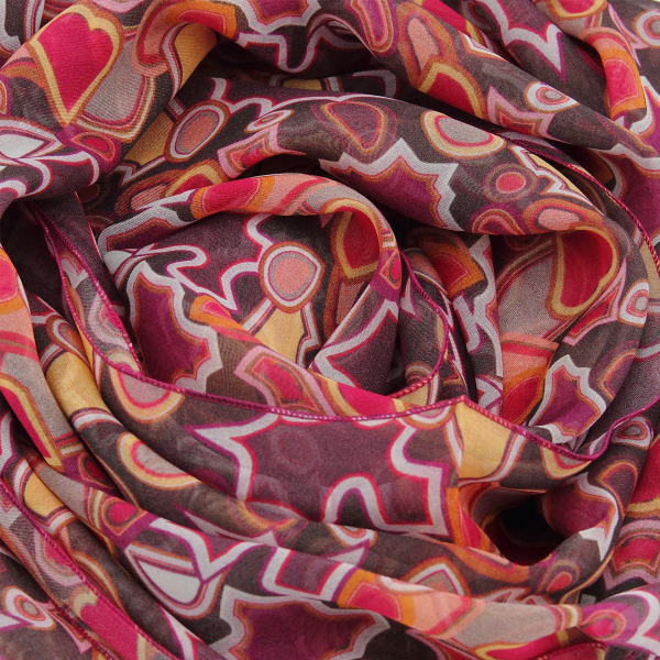 Women's-printed-silk-scarf-plum pink-Puzzle