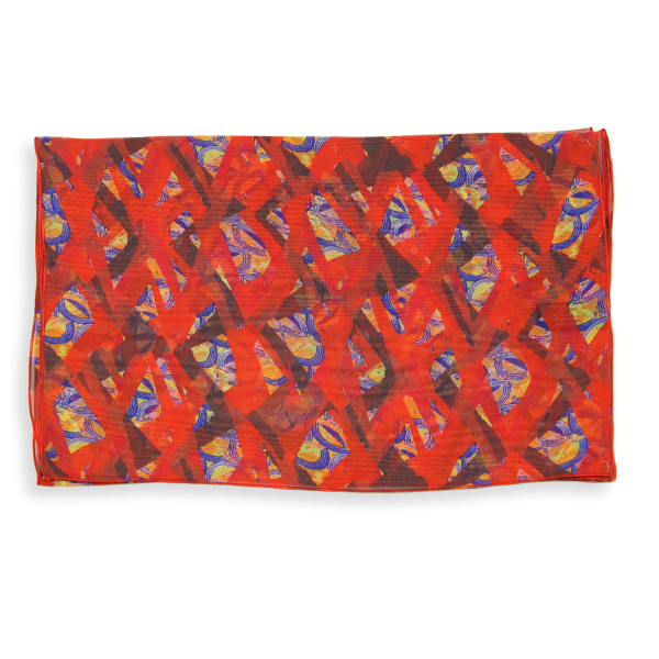 Women's-silk-scarf-red-printed-mosaic-made-in-France