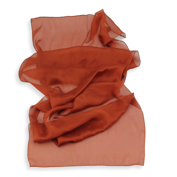 Women's-silk-chiffon-monochrome-airy scarf-rust-brown