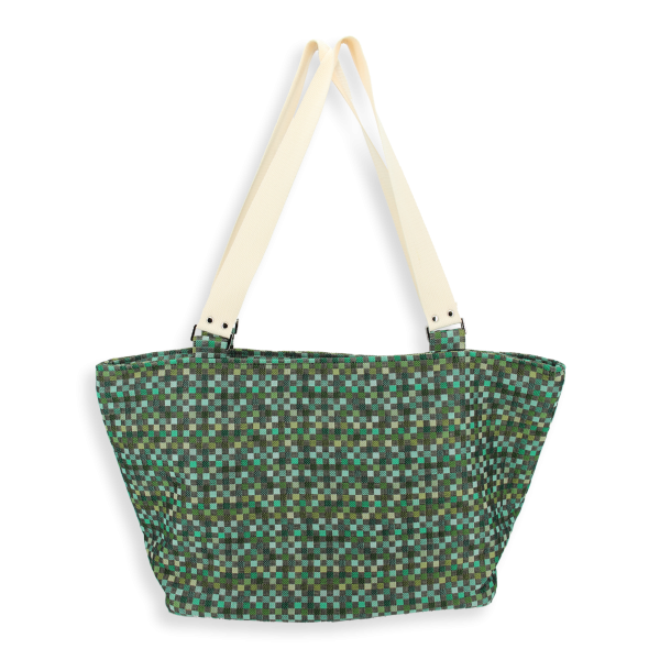 Green Vichy tote bag cotton and linen 