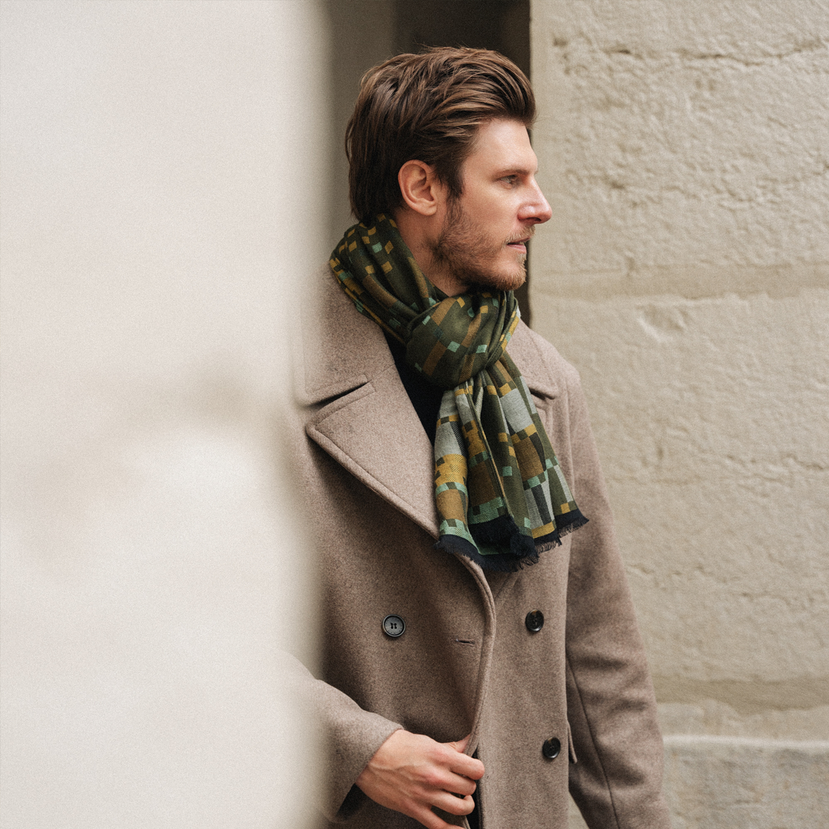 Olive Green Perforated Cashmere Scarf