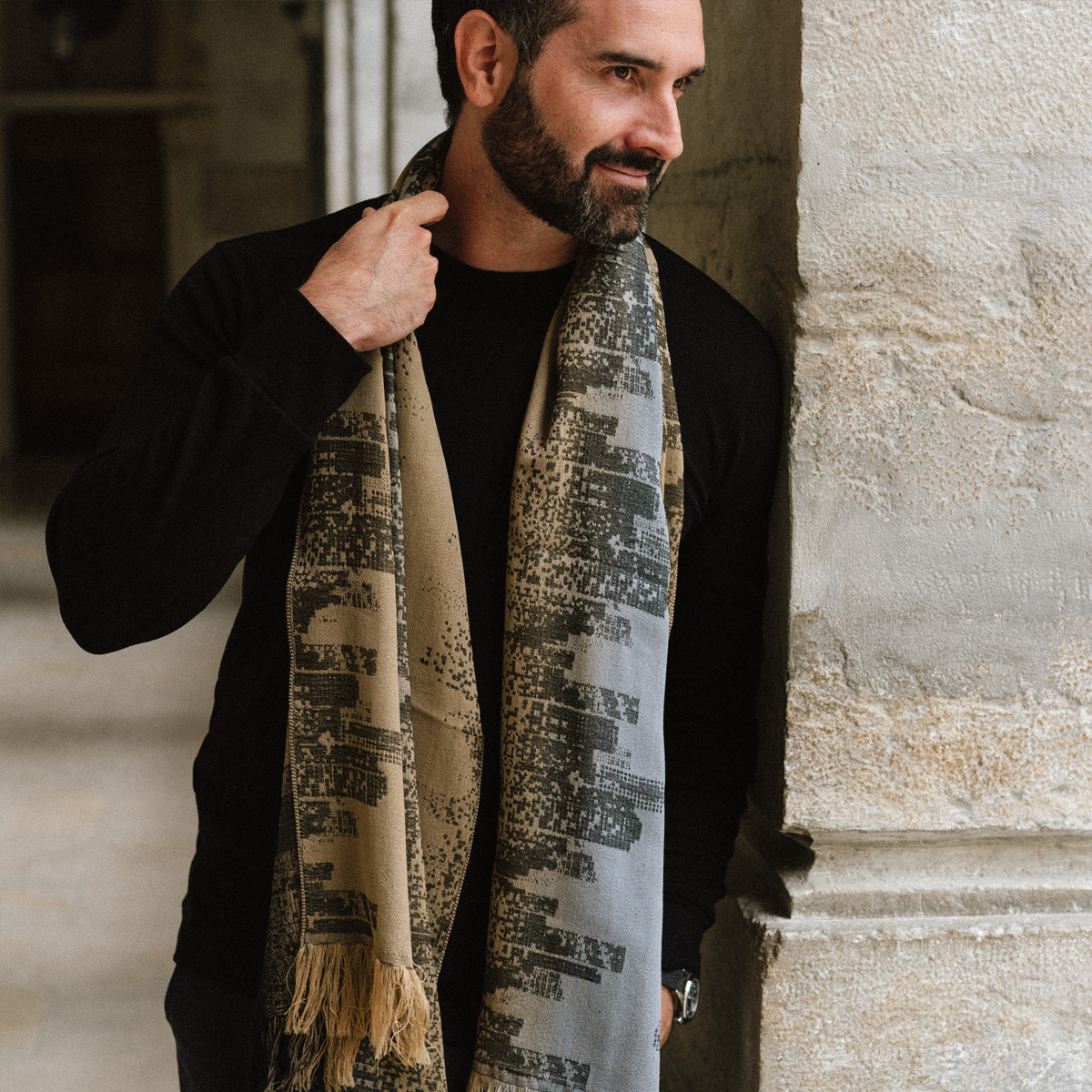 Gray wool woven stole for men and women | Oversized dimensions for ...